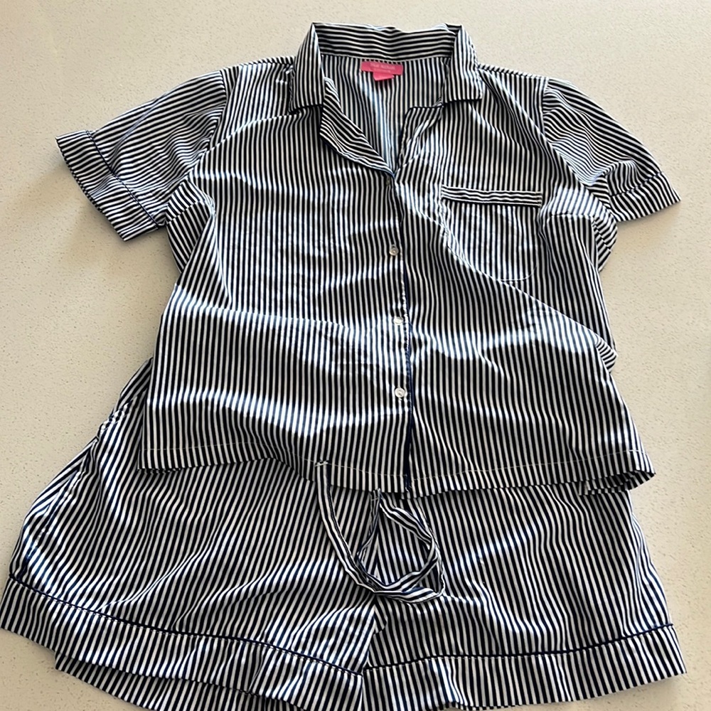 Navy and White Striped Pajama Set